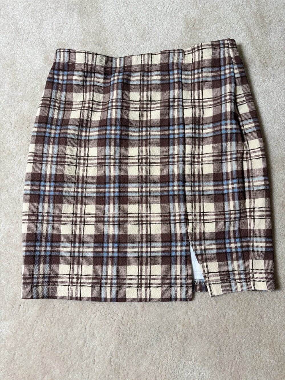 Brown Plaid Mini Stretch Skirt Size Small
